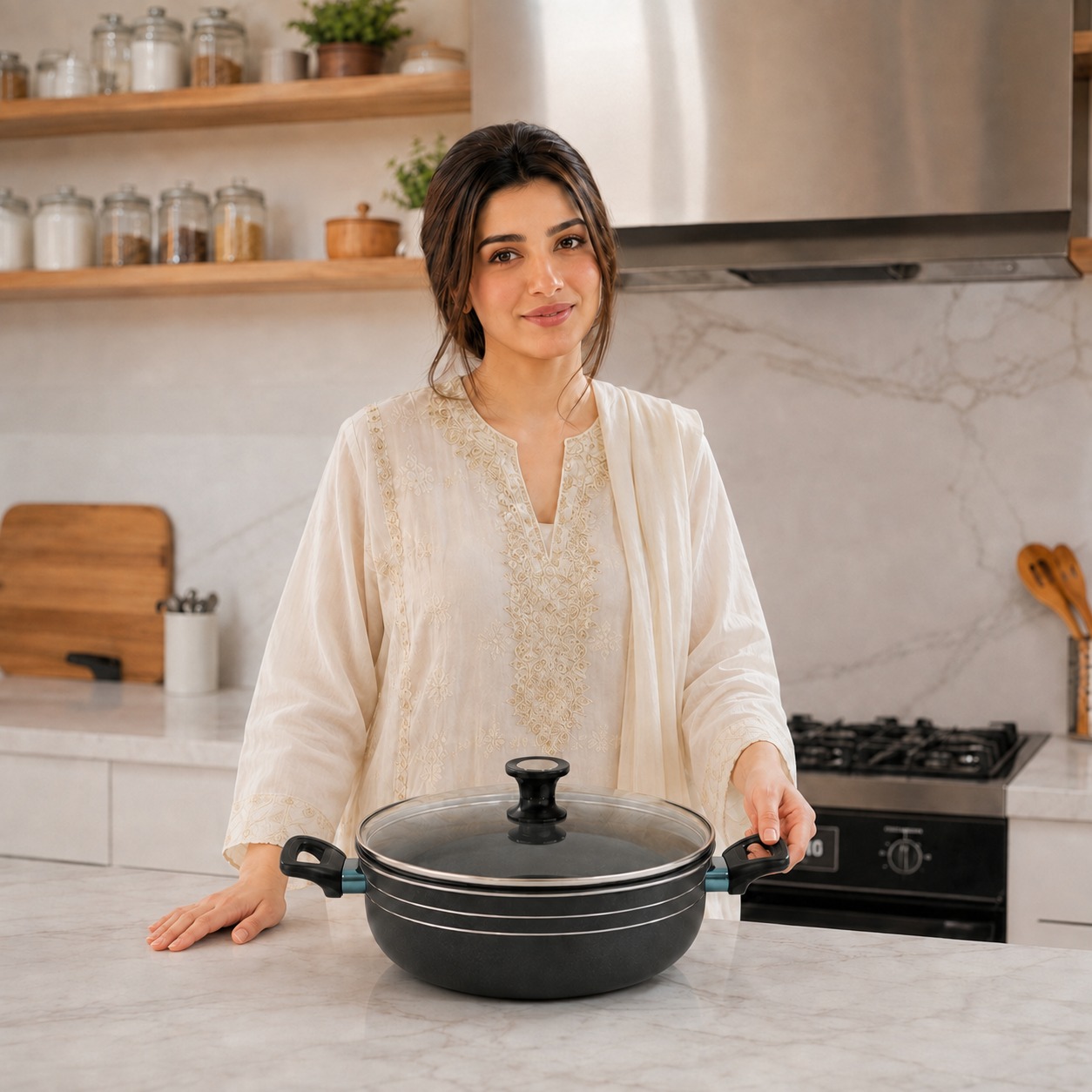 Non Stick Wok Glass Lid