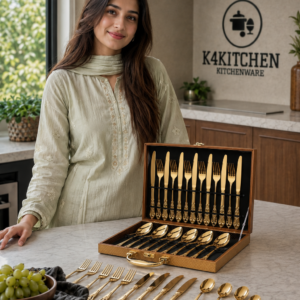 exquisite 24-piece gold-finish cutlery set