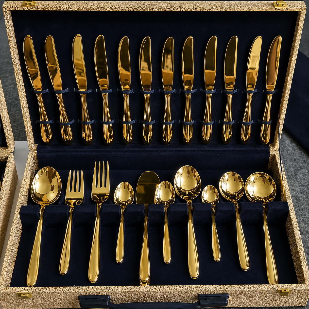 exquisite 24-piece gold-finish cutlery set